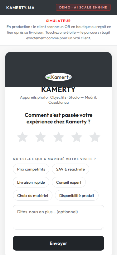 Kamerty live demo: review system on mobile